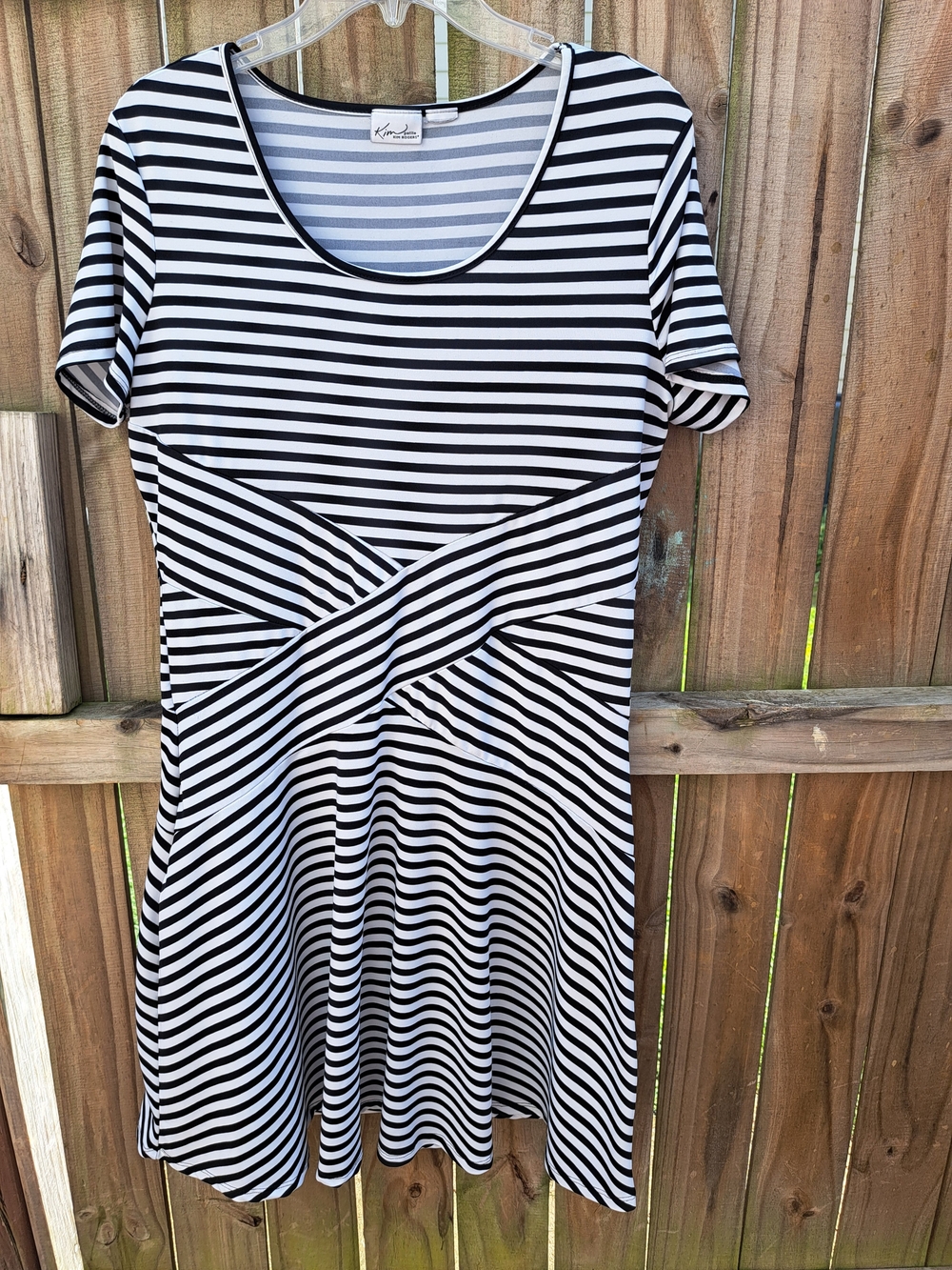 Kim Rogers Black & White Striped Midi Fit-and-Flare Dress